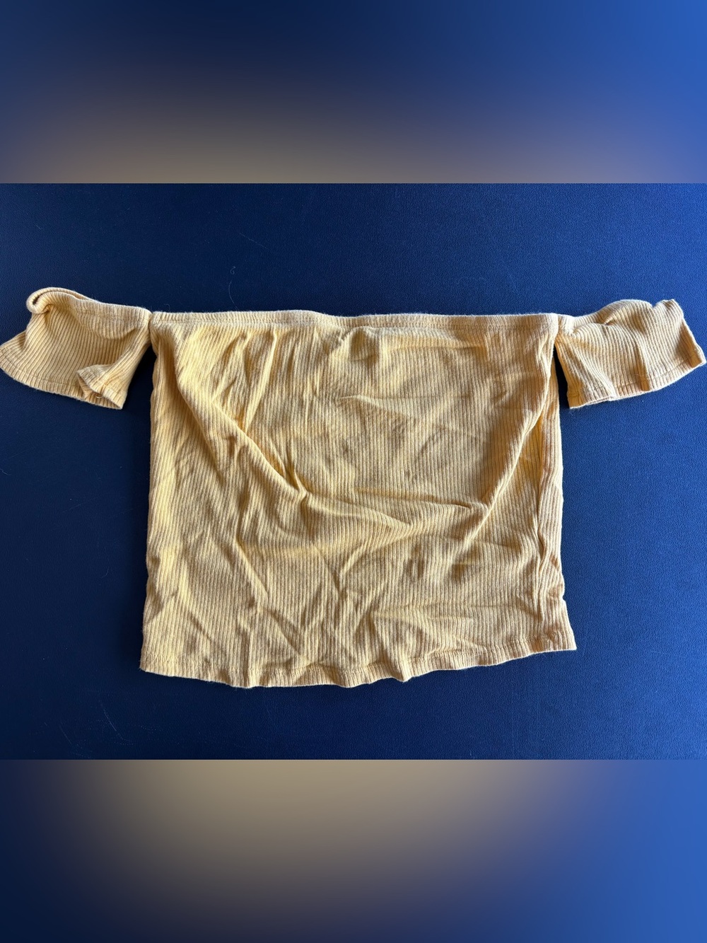 Ambiance Ribbed Off-Shoulder Crop Top in Mustard Yellow